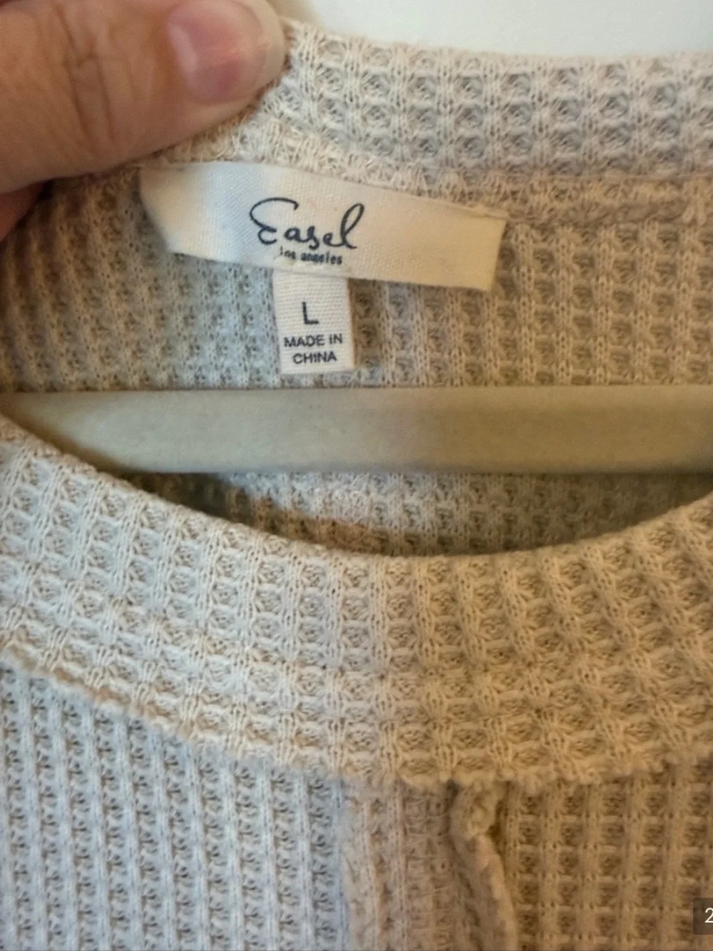 easel Cream Waffle thermal Knit oversized Crewneck sweatshirt Sweater large - Picture 3 of 7
